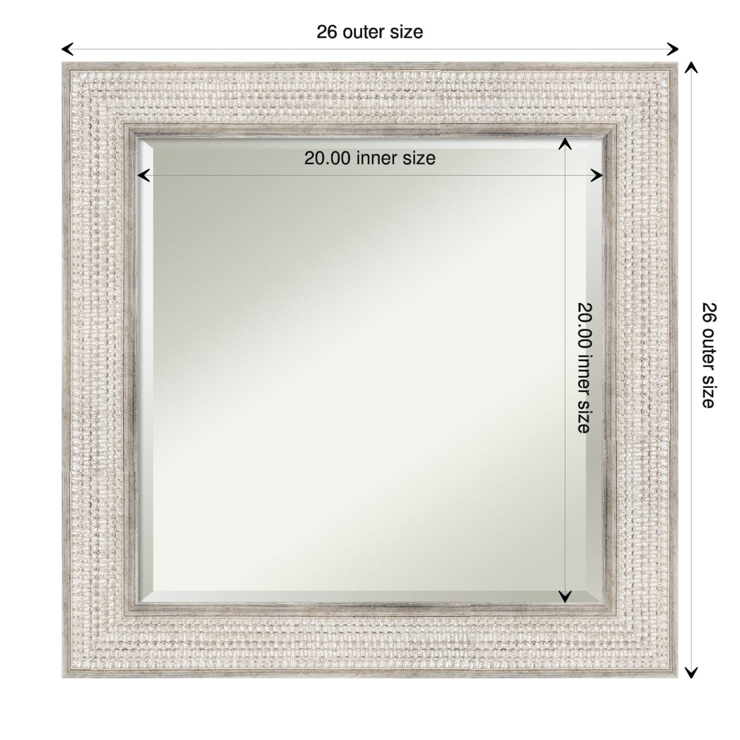 Wandspiegel aus Holz mit Facettenschliff – Rahmen in Silber mit Gittermuster