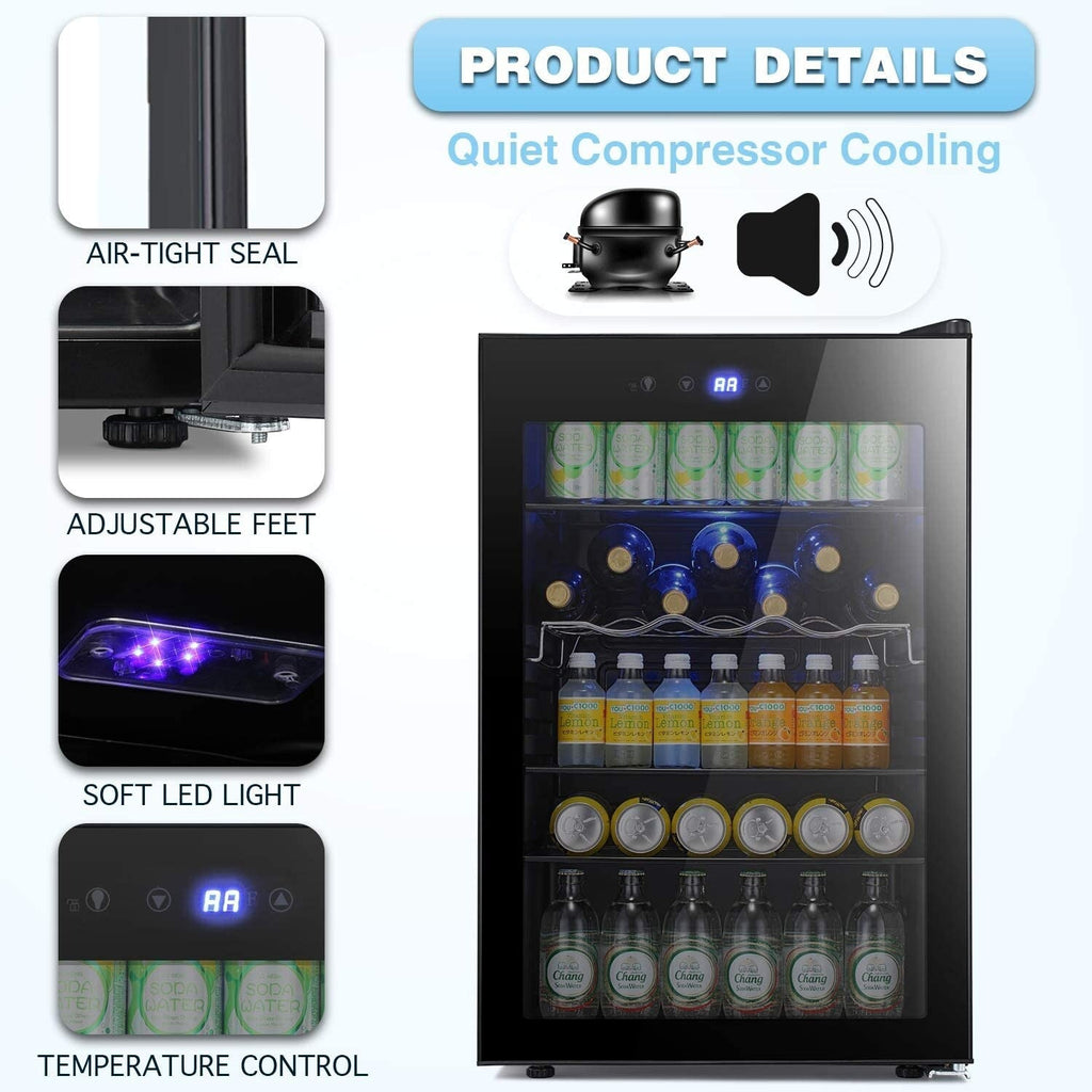 4,4 Kubikfuß Weinkühlschrank mit LED-Beleuchtung und Touch-Tasten, herausnehmbaren Ablagen, weniger als 38 dB