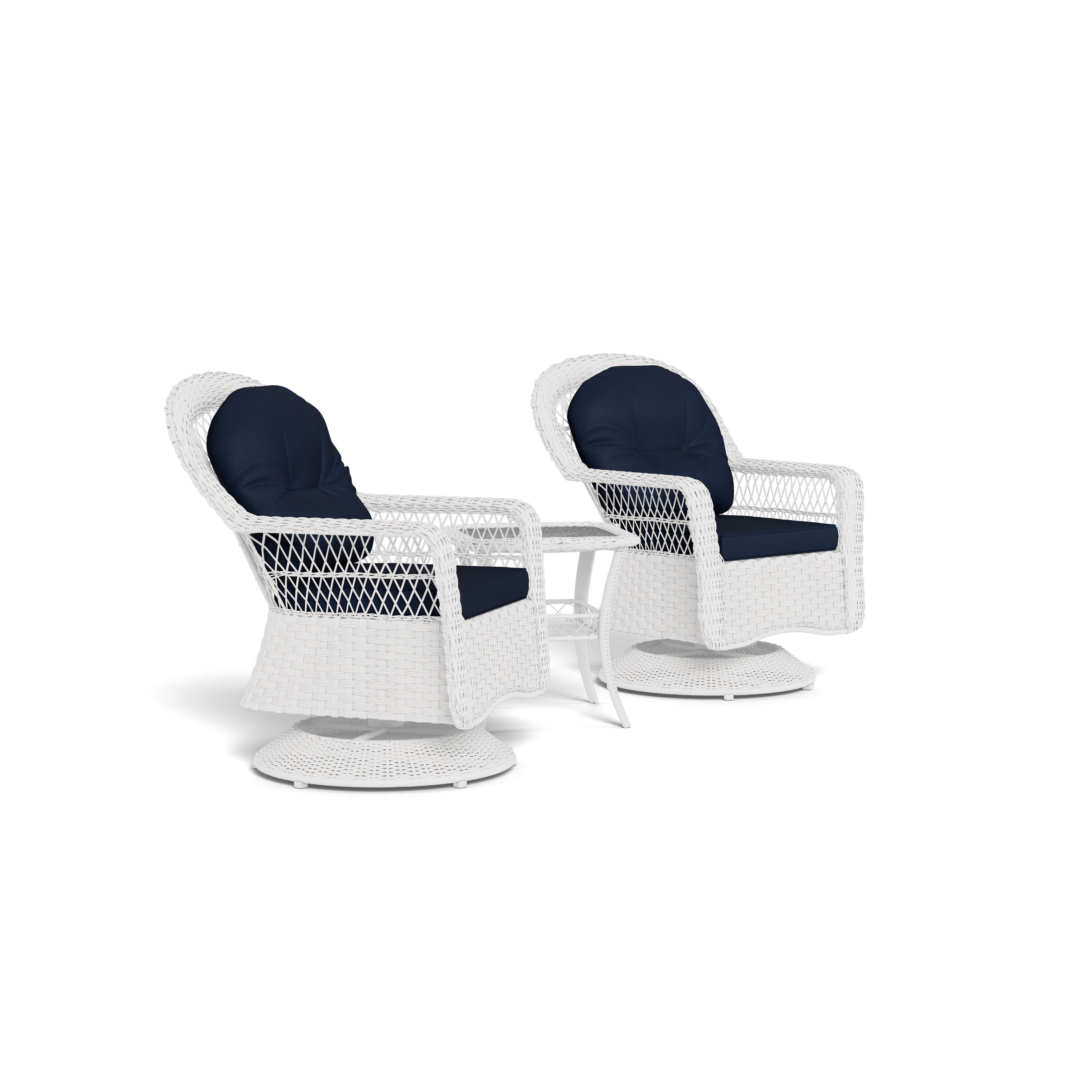 Biloxi Outdoor Weißes Gartenmöbel-Set aus Rattan mit drehbarem Gleiter (3-teilig)