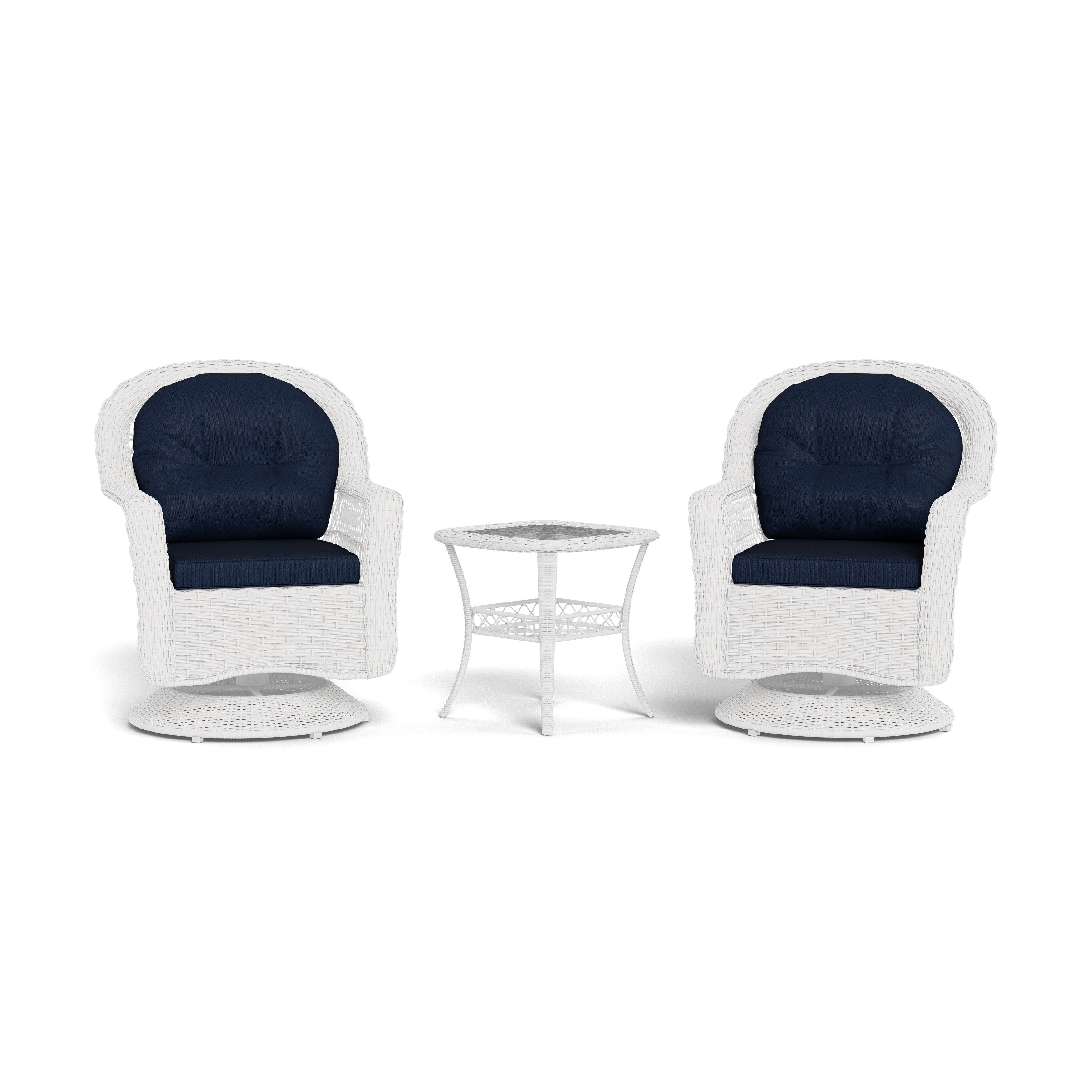 Biloxi Outdoor Weißes Gartenmöbel-Set aus Rattan mit drehbarem Gleiter (3-teilig)