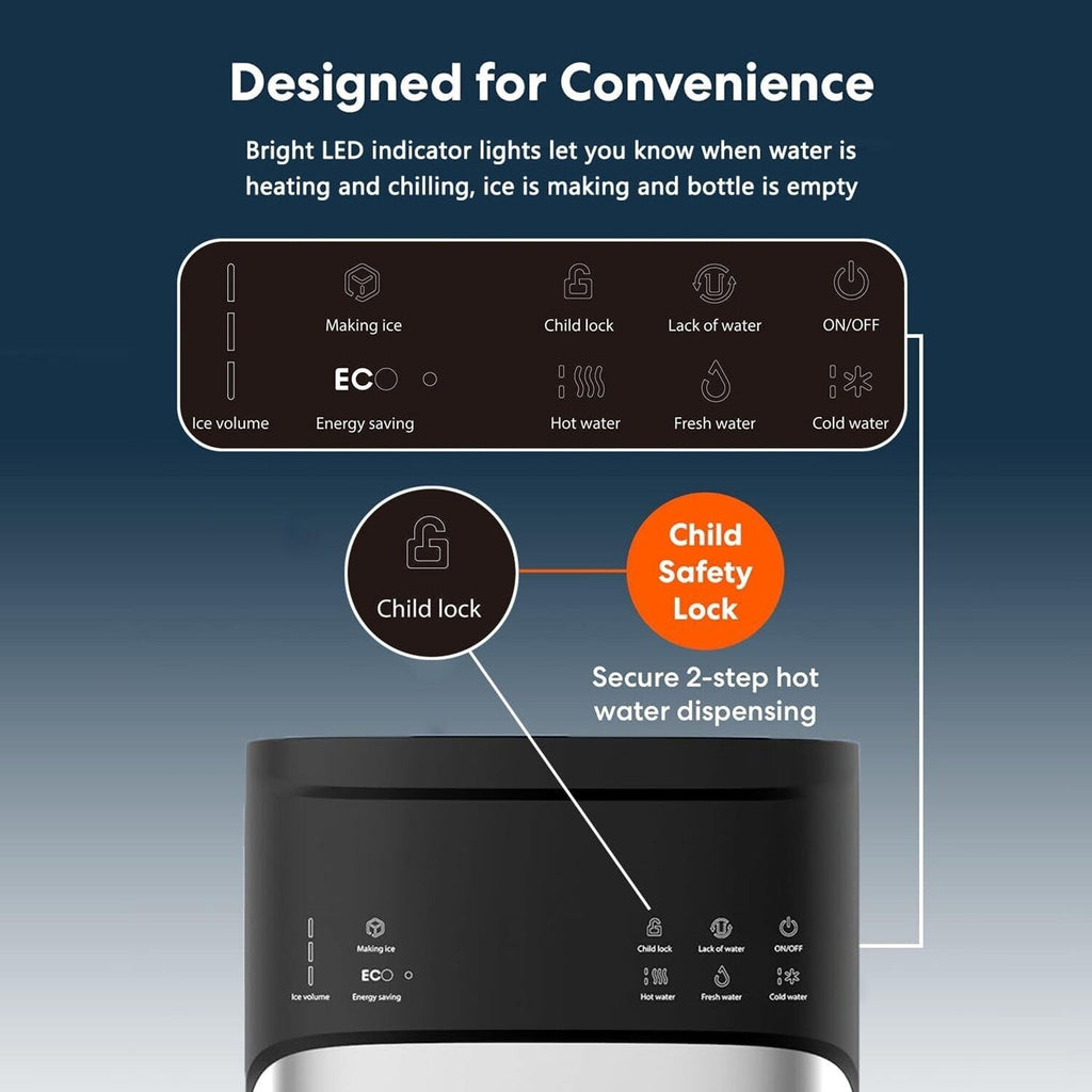 Schwarzer 3-in-1-Wasserspender für heißes und kaltes Wasser mit Eiswürfelbereiter