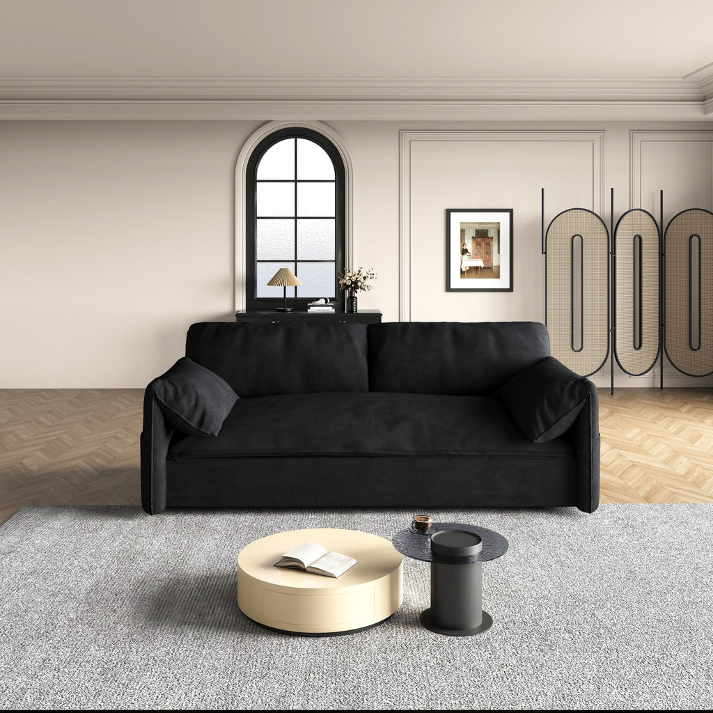 Schwarzes 63,8 cm langes 3-in-1-Samtsofa mit Ausziehfunktion und seitlichem Stauraum für das Wohnzimmer