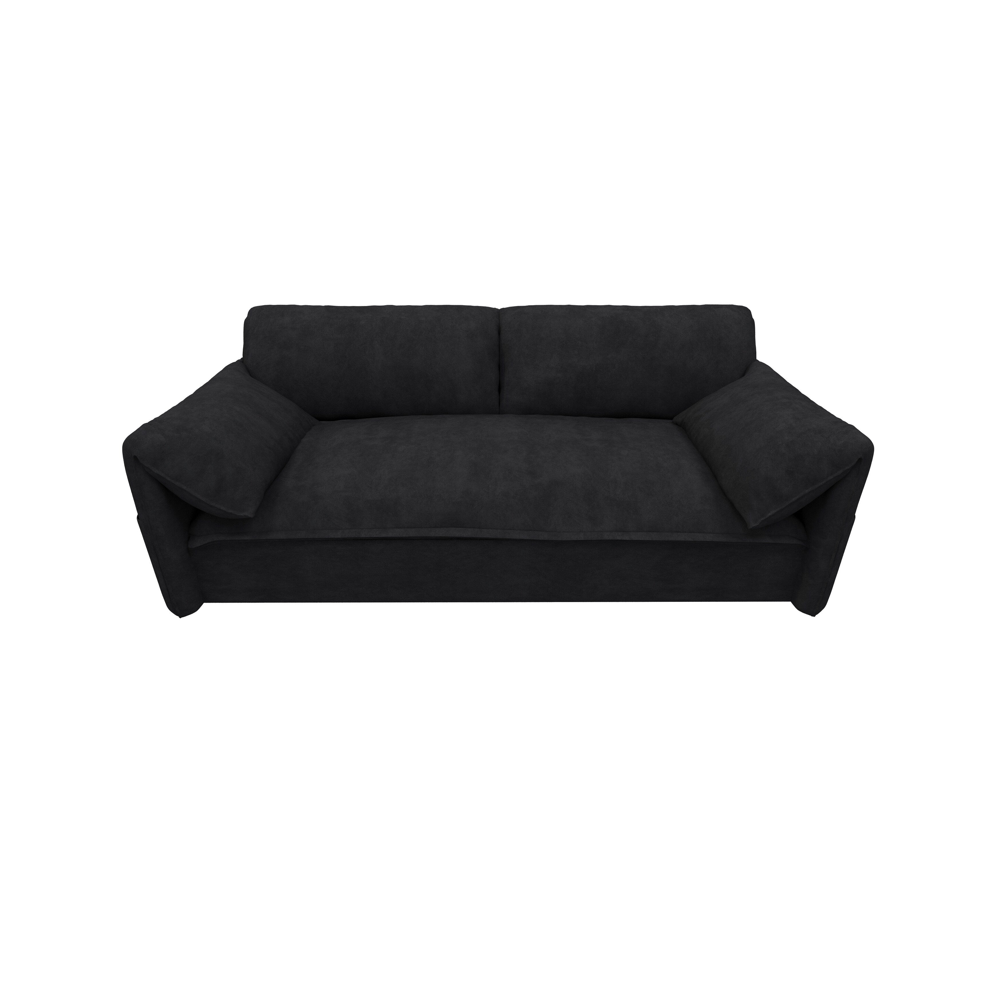 Schwarzes 63,8 cm langes 3-in-1-Samtsofa mit Ausziehfunktion und seitlichem Stauraum für das Wohnzimmer