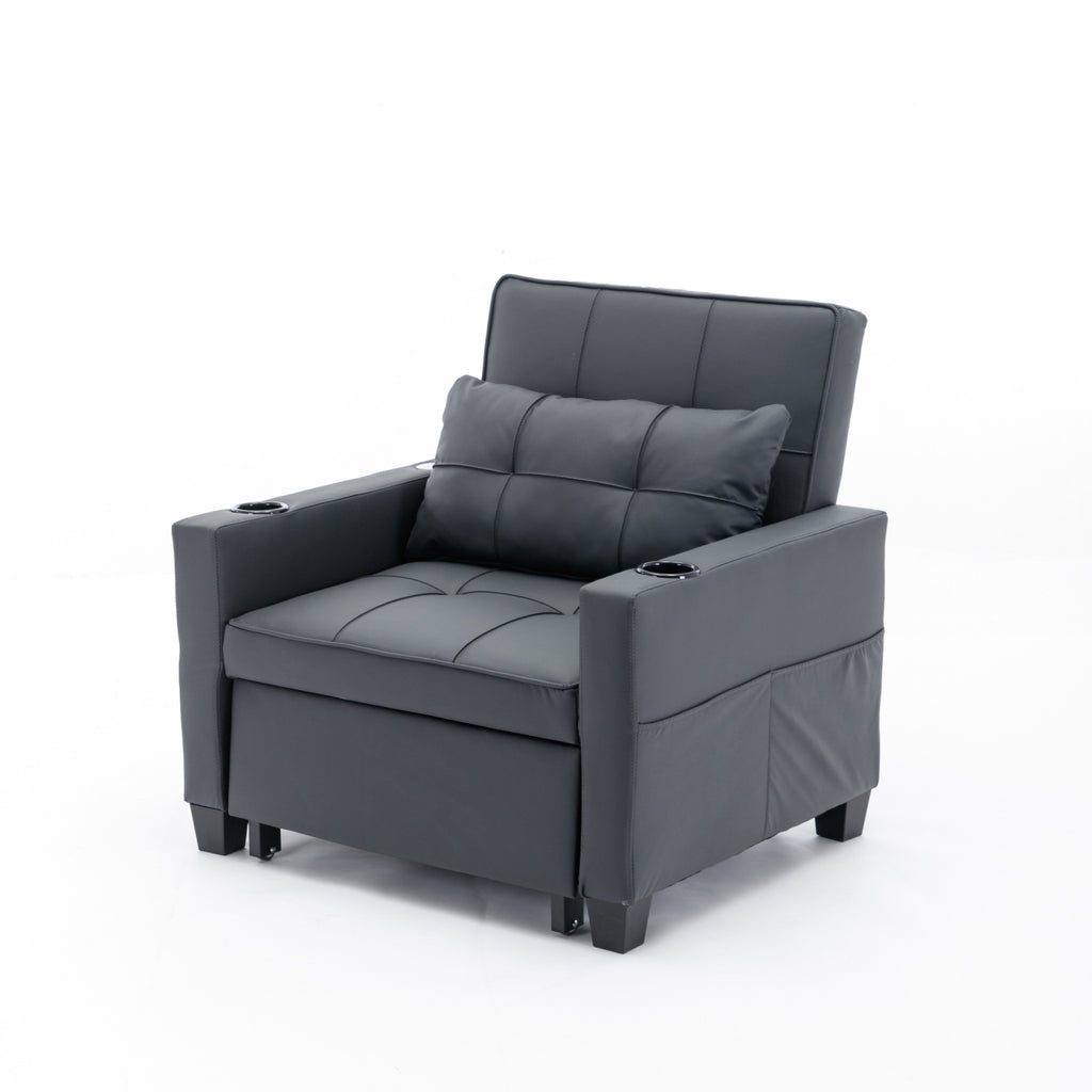 Schwarzes Schlafsofa aus Kunstleder mit USB-Anschlüssen