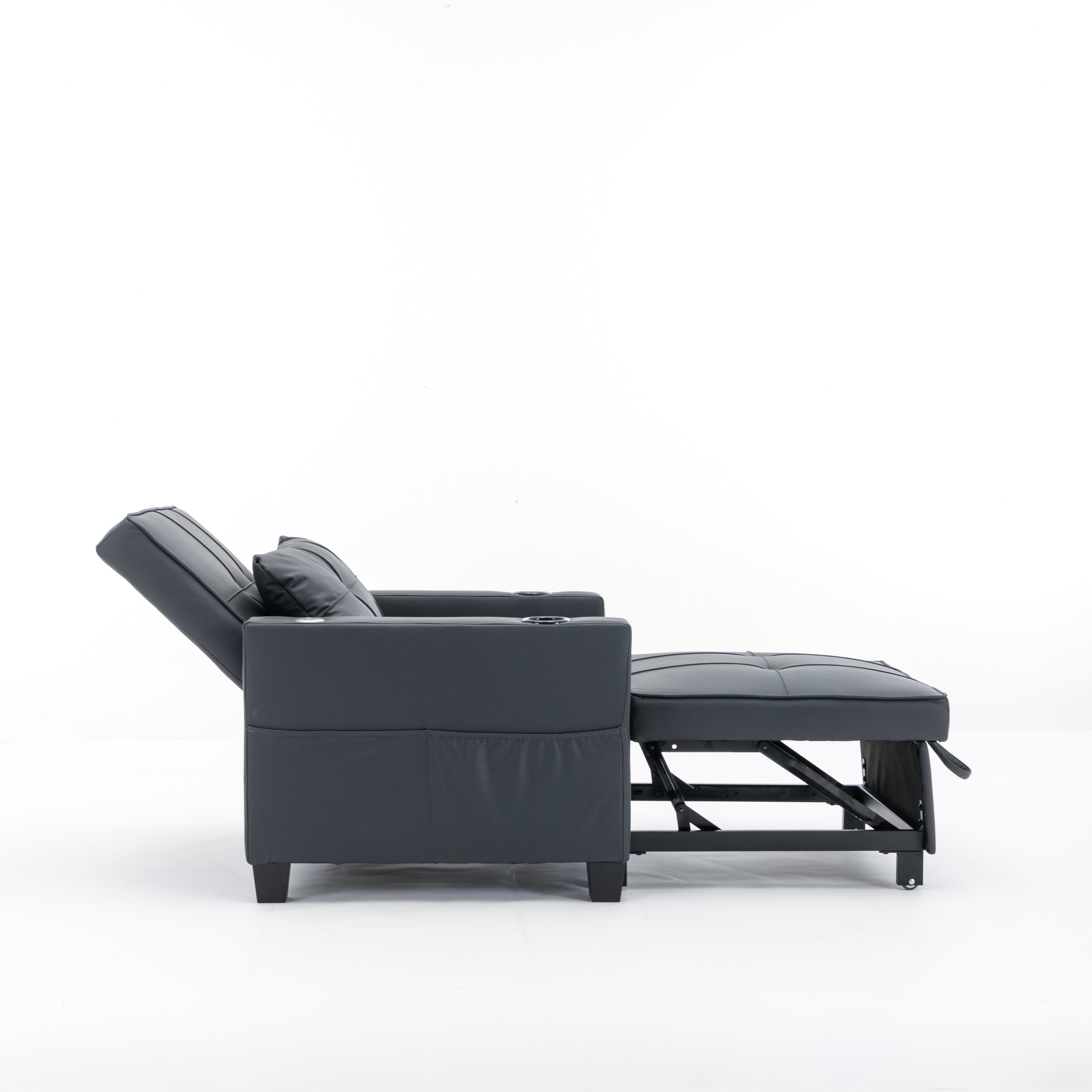 Schwarzes Schlafsofa aus Kunstleder mit USB-Anschlüssen