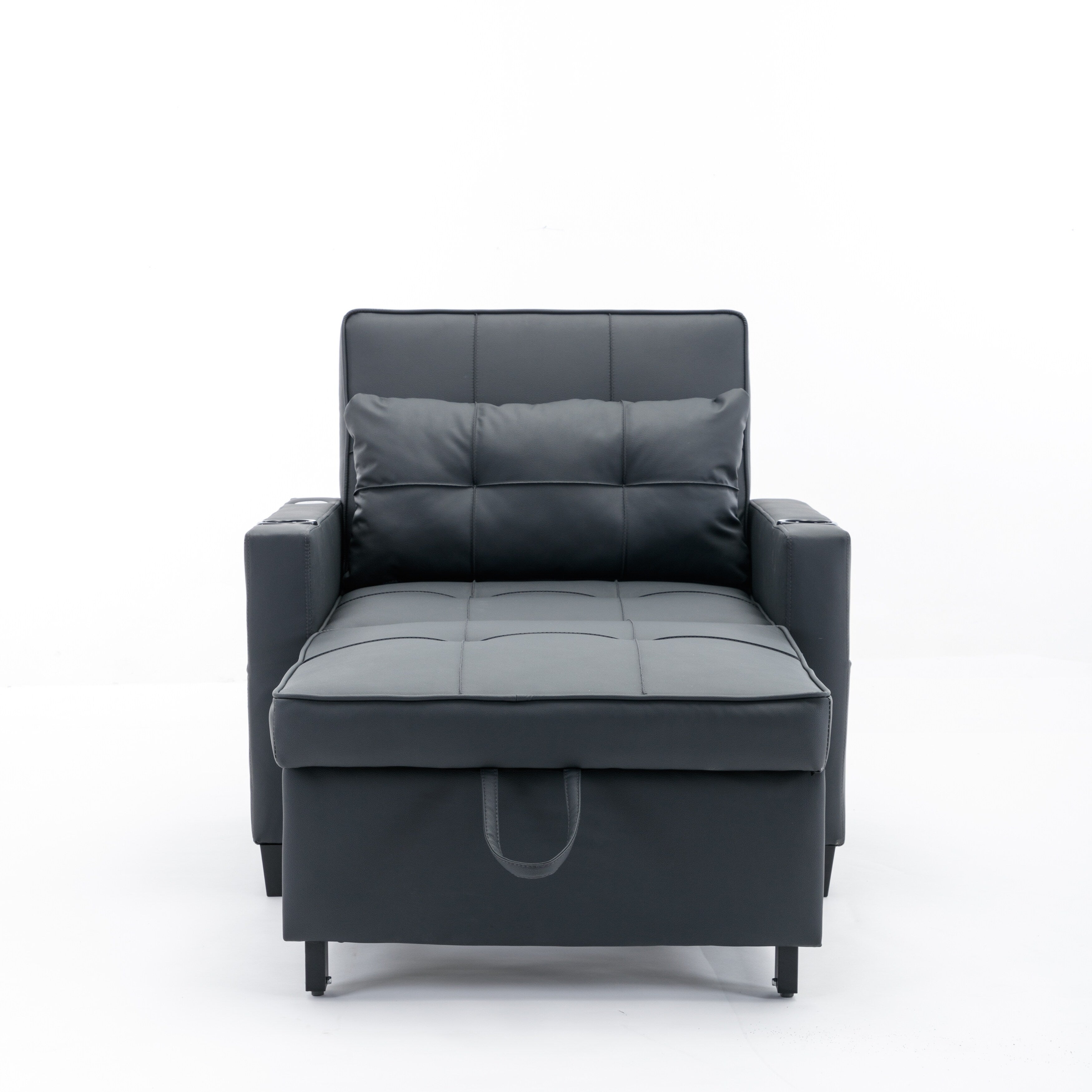 Schwarzes Schlafsofa aus Kunstleder mit USB-Anschlüssen