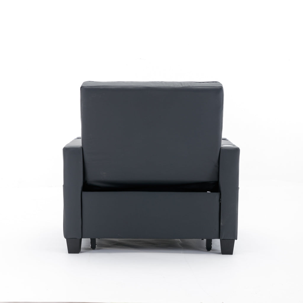 Schwarzes Schlafsofa aus Kunstleder mit USB-Anschlüssen