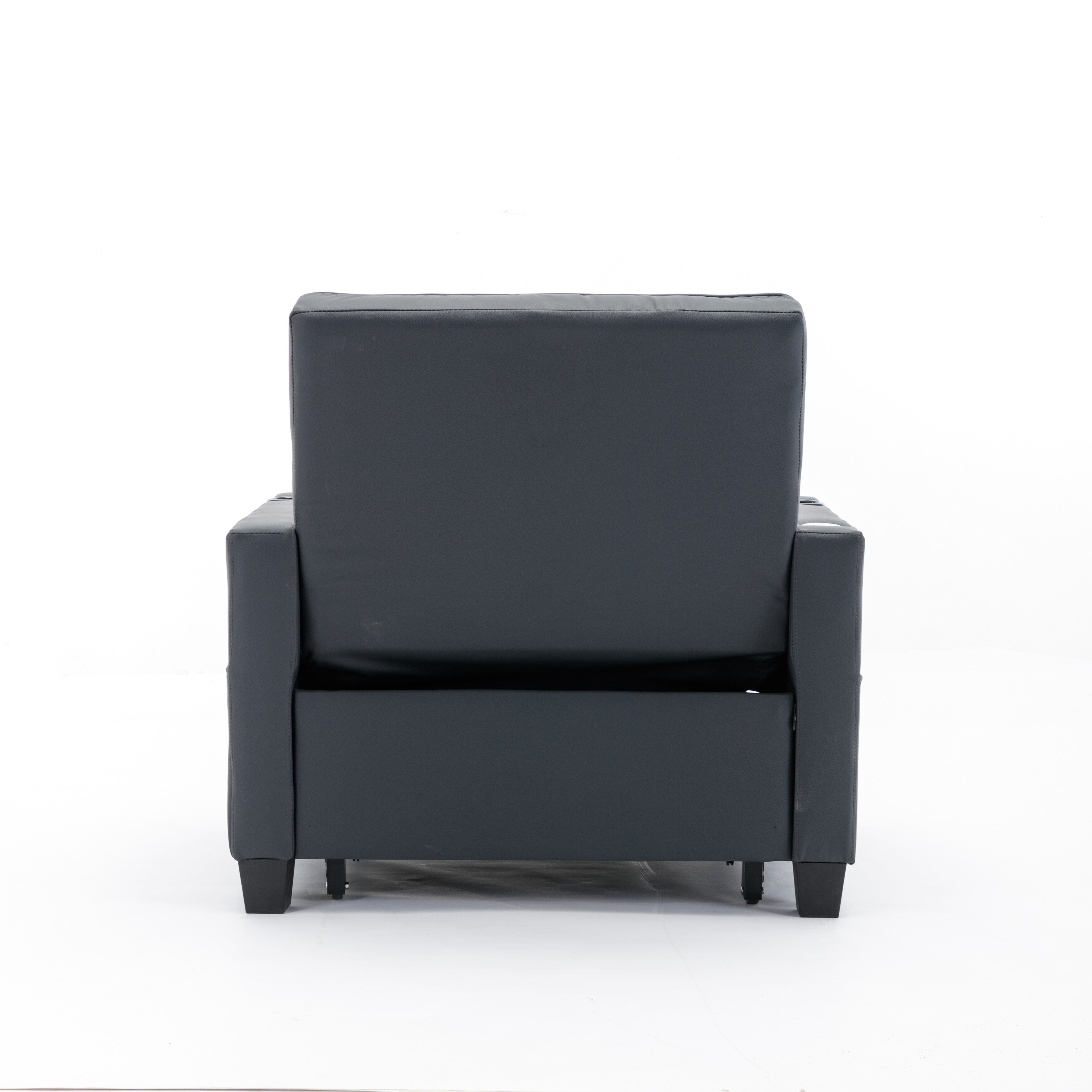 Schwarzes Schlafsofa aus Kunstleder mit USB-Anschlüssen