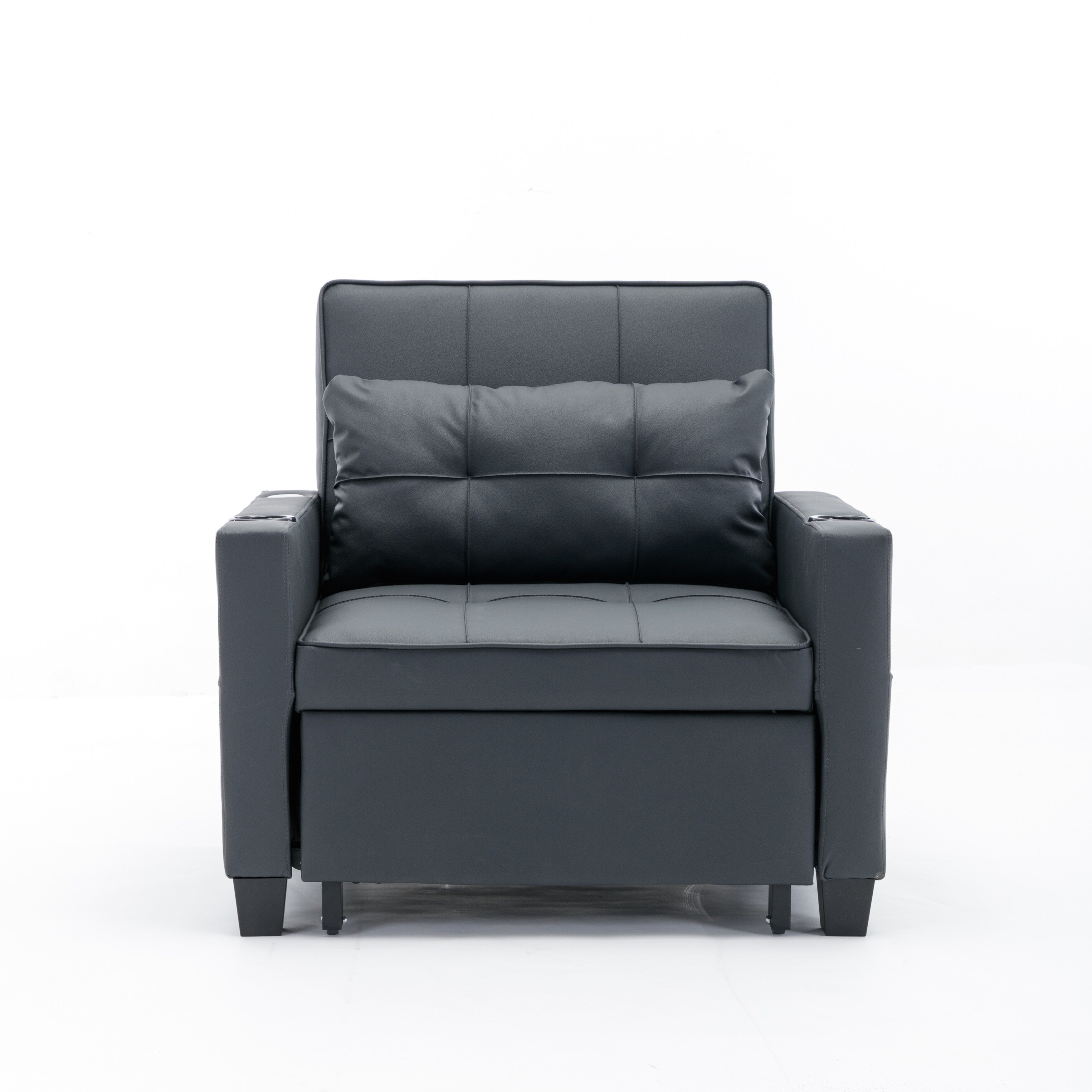 Schwarzes Schlafsofa aus Kunstleder mit USB-Anschlüssen