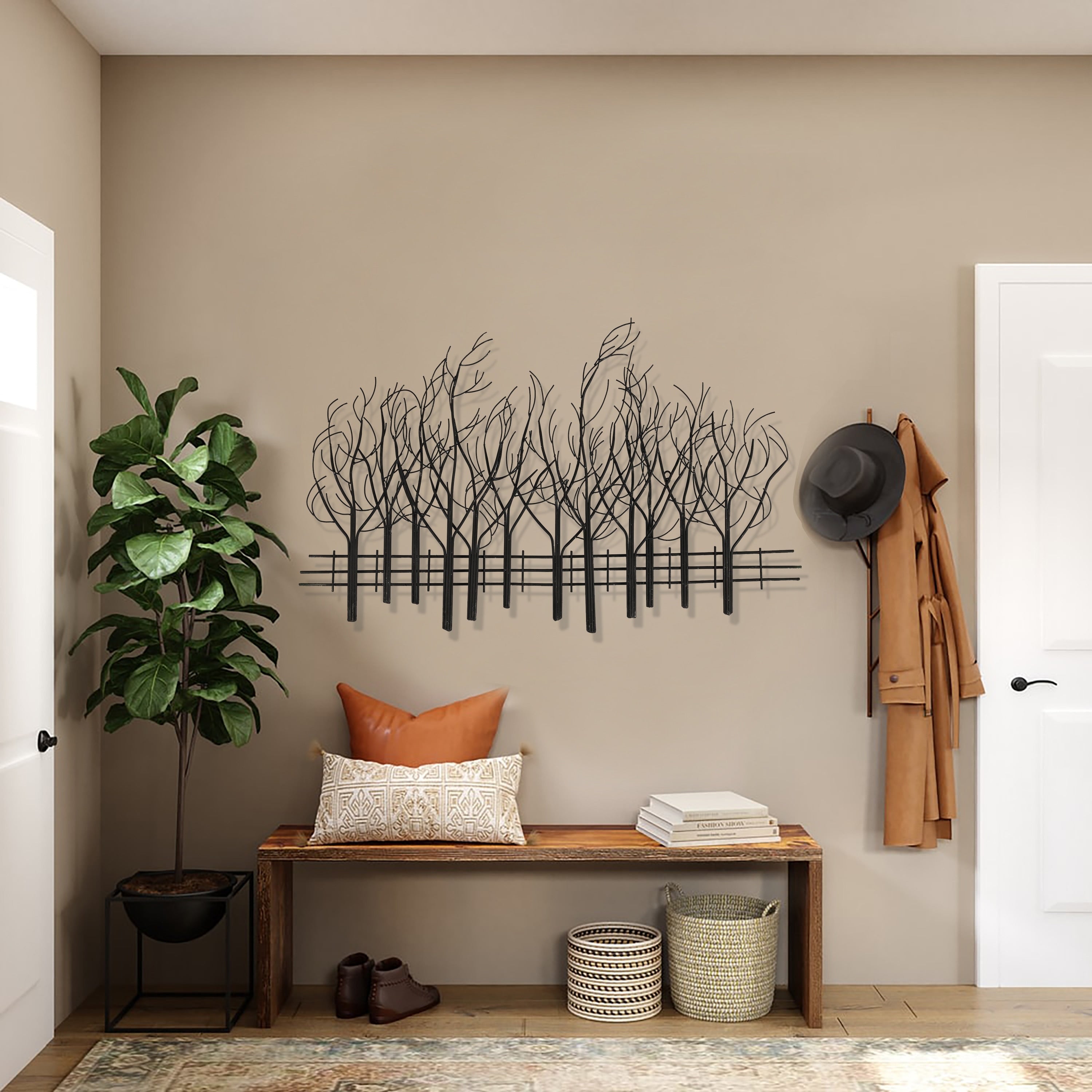 Wanddekoration „Feld der Bäume“ aus schwarzem Metall