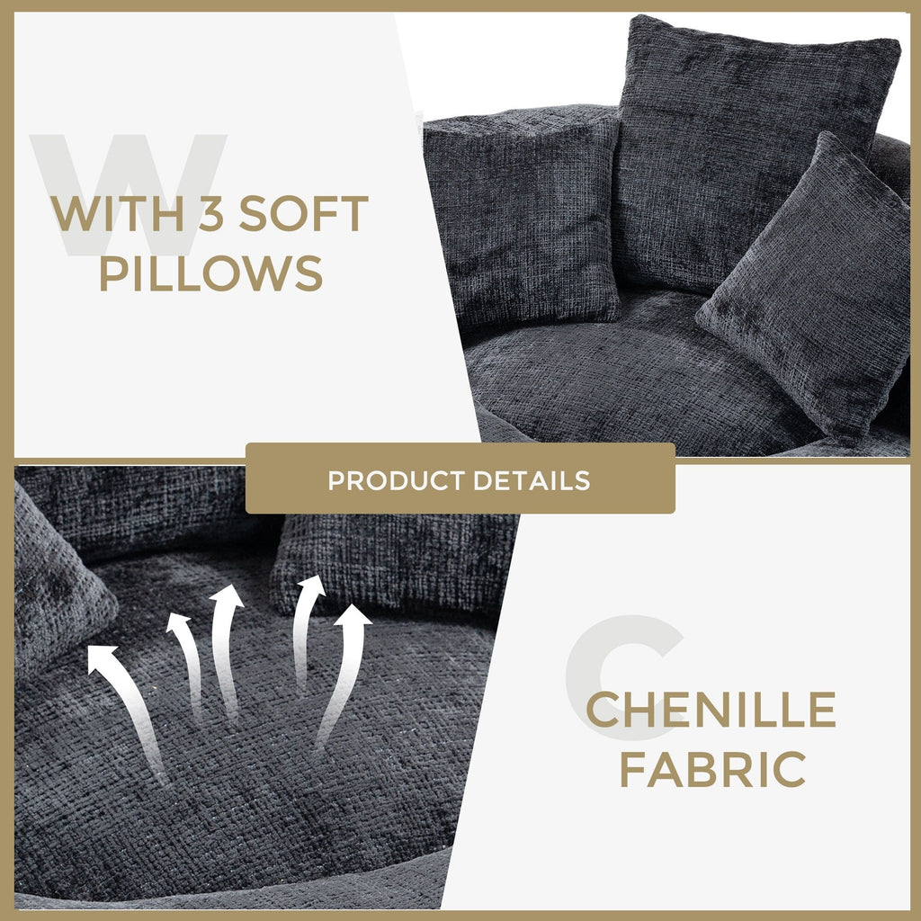 Schwarzer, übergroßer Chenille-Sitzsack (42,52 cm) mit drei Kissen für das Schlafzimmer