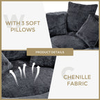 Schwarzer, übergroßer Chenille-Sitzsack (42,52 cm) mit drei Kissen für das Schlafzimmer