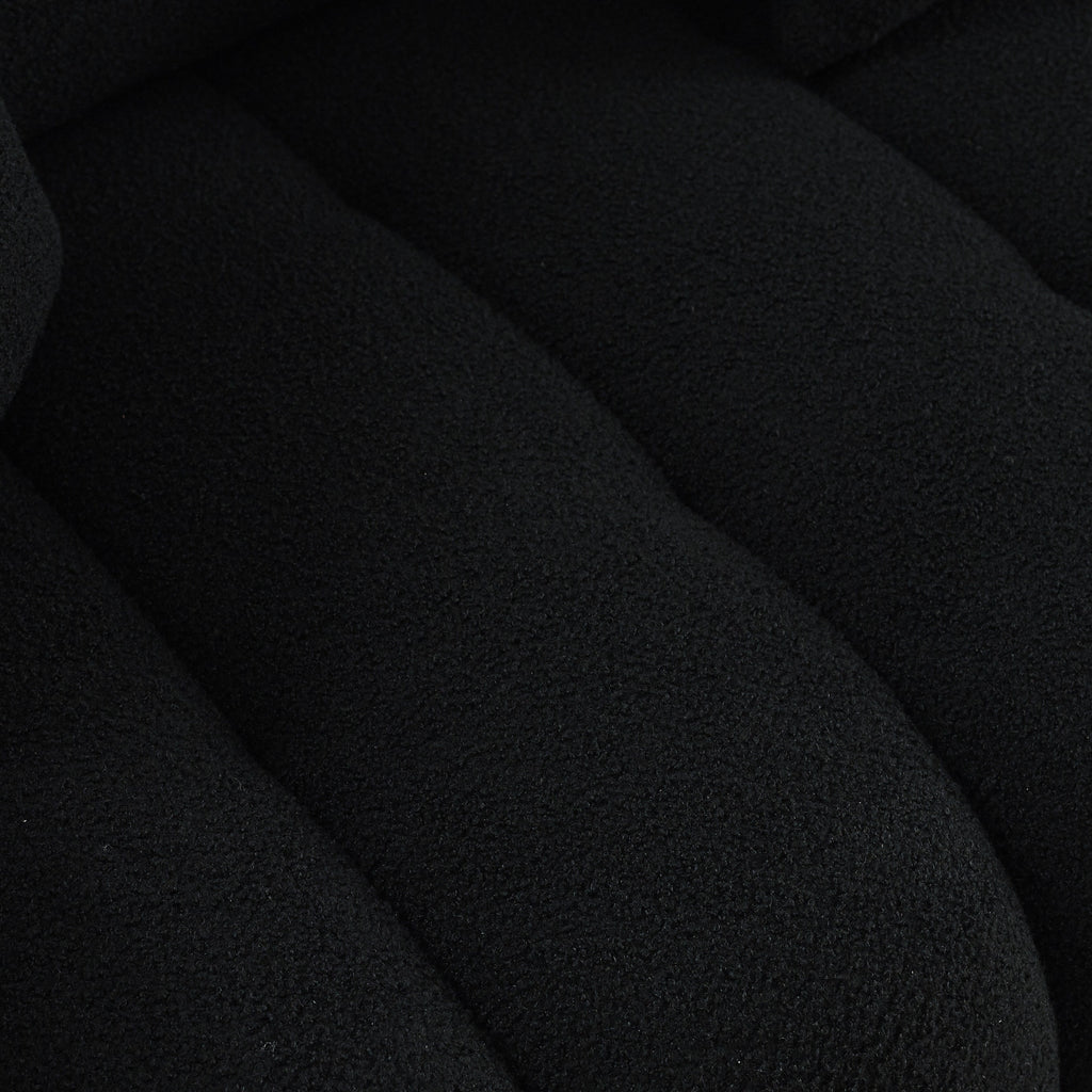 Schwarzes Teddy-Dreisitzer-Sofa mit Rückenkissen und Holzrahmen