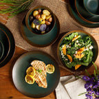 Bloomhouse Palermo Sun 16-teiliges Geschirrset aus Steingut mit reaktiver Glasur, bestehend aus Tellern und Schüsseln mit Doppelschüssel