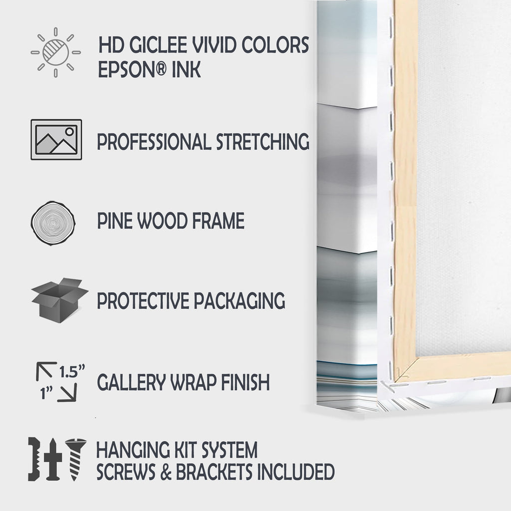 Blaue Küste mit fernem Sonnenuntergang - Meereslandschaft auf Leinwand