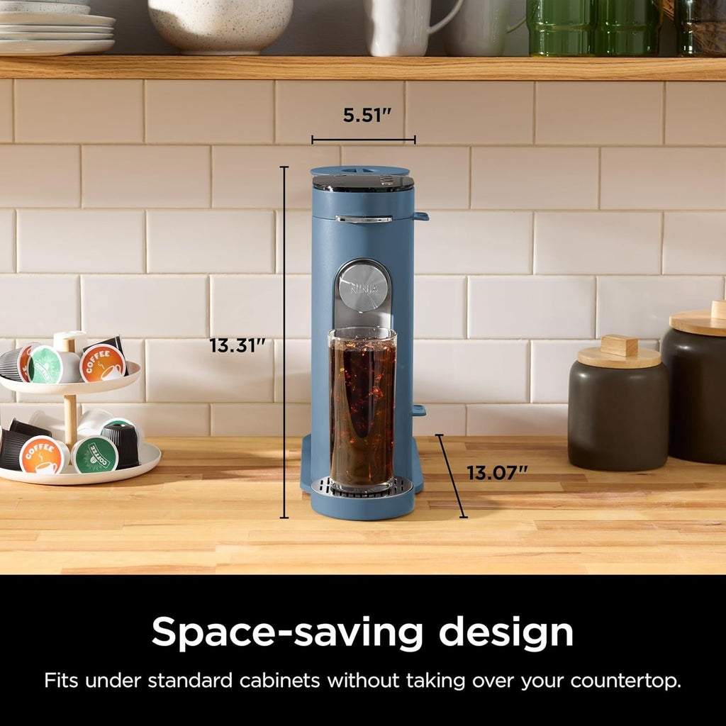 Blaue Kaffeemaschine für Einzelportionen, K-Cup-kompatibel, 1,6-Liter-Wassertank, 177-710 ml Brühgrößen, kompakt