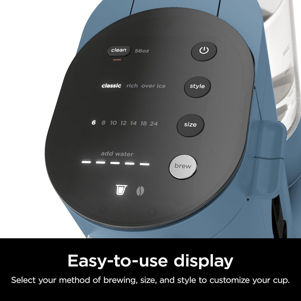 Blaue Kaffeemaschine für Einzelportionen, K-Cup-kompatibel, 1,6-Liter-Wassertank, 177-710 ml Brühgrößen, kompakt