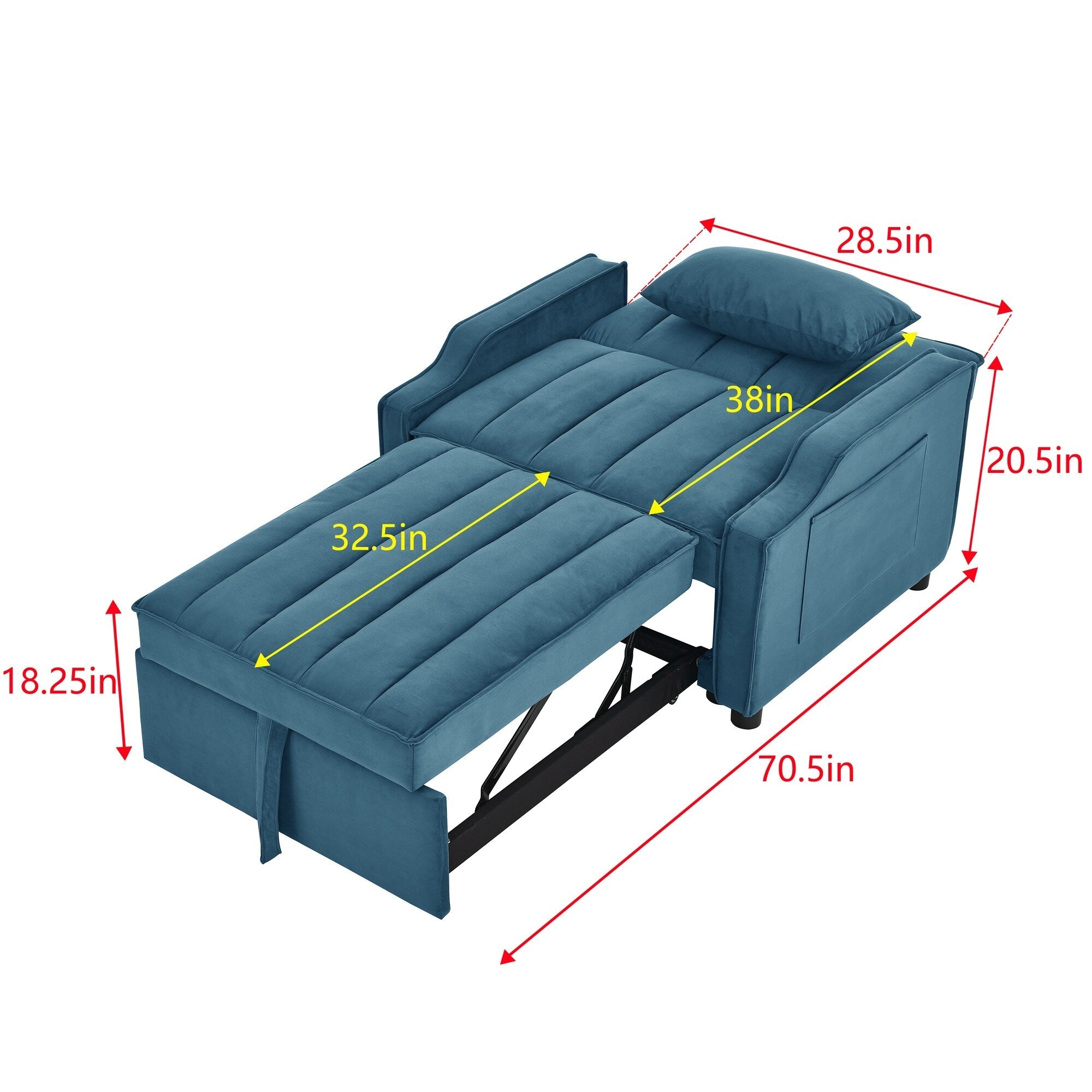 Blaues Samt-Schlafsofa mit Ausziehfunktion