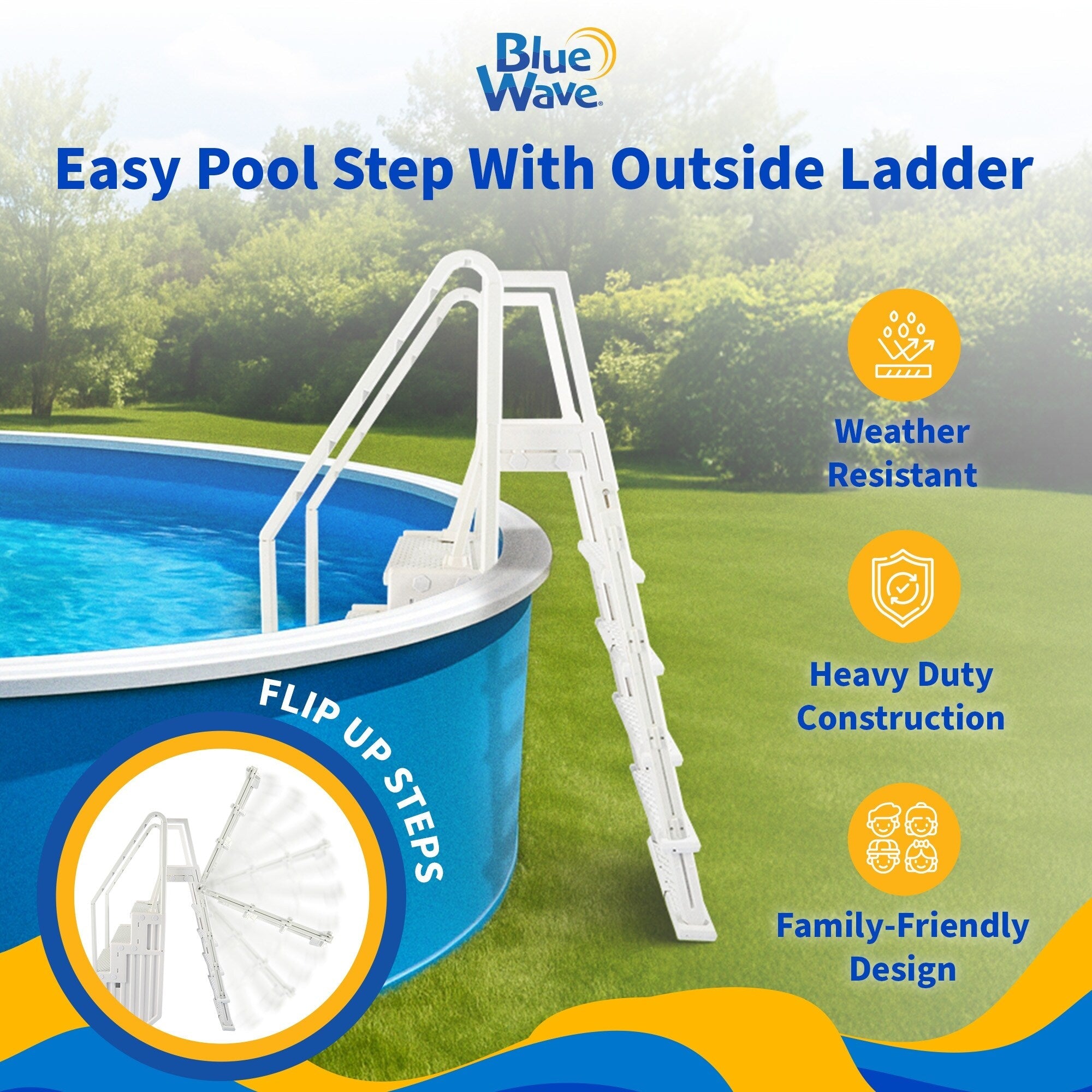 Blue Wave Easy Pool Step mit Außenleiter für Aufstellpools – 82,5 cm B x 142 cm T x 206 cm H