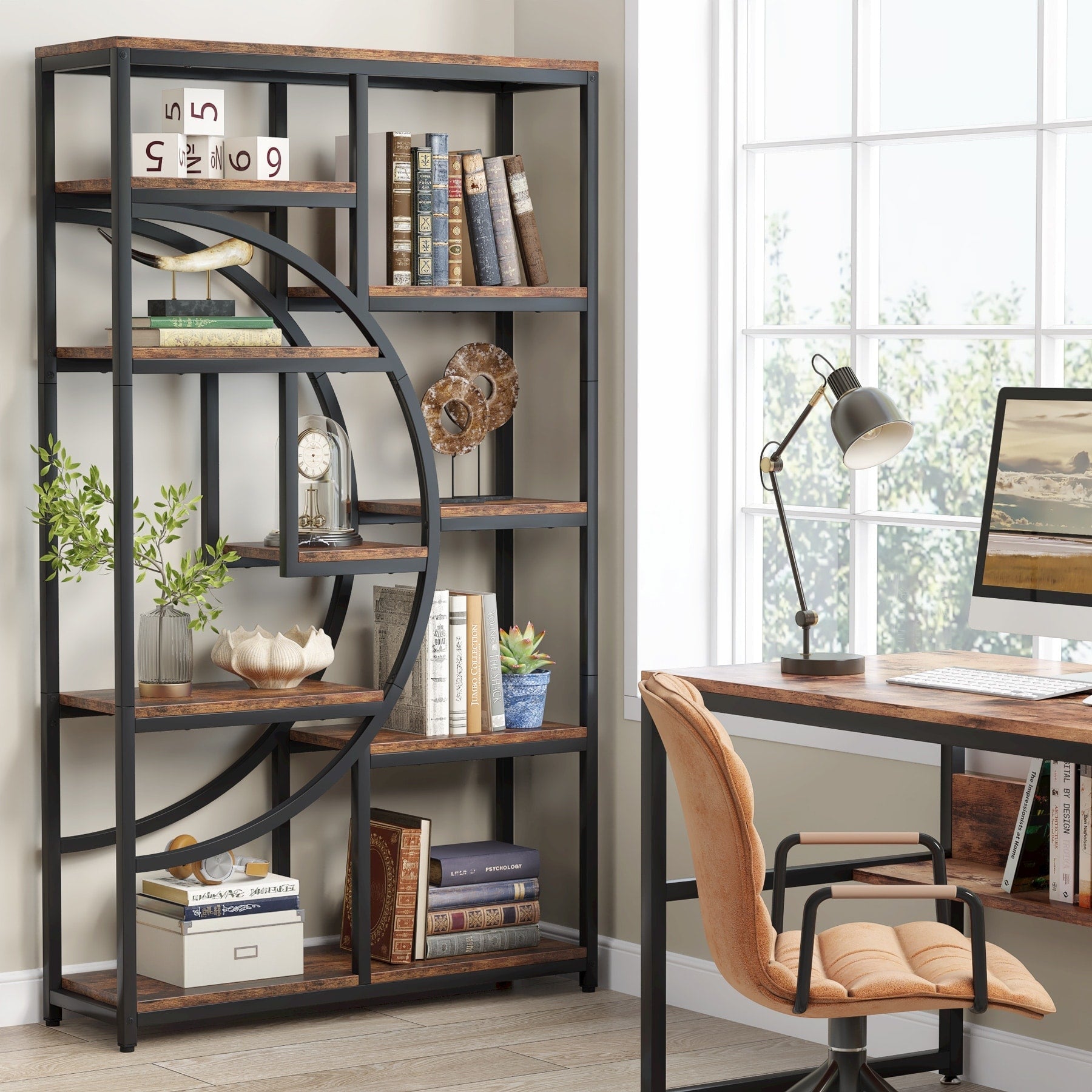Industrielles Etagere-Bücherregal mit 5 Ablagen für Schlafzimmer, Wohnzimmer, Homeoffice