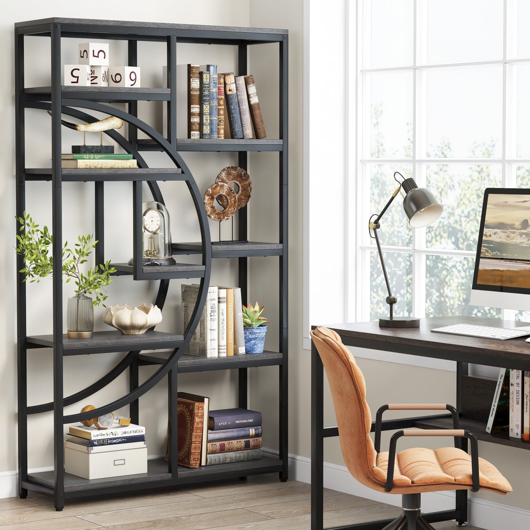 Industrielles Etagere-Bücherregal mit 5 Ablagen für Schlafzimmer, Wohnzimmer, Homeoffice