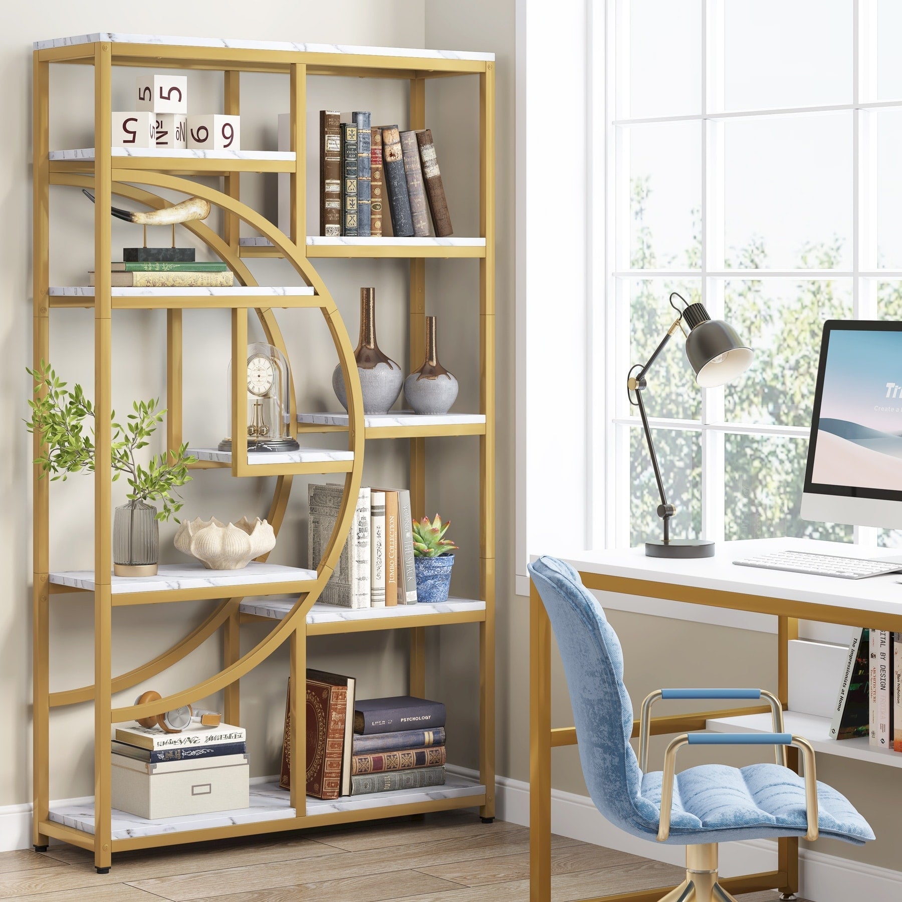 Industrielles Etagere-Bücherregal mit 5 Ablagen für Schlafzimmer, Wohnzimmer, Homeoffice