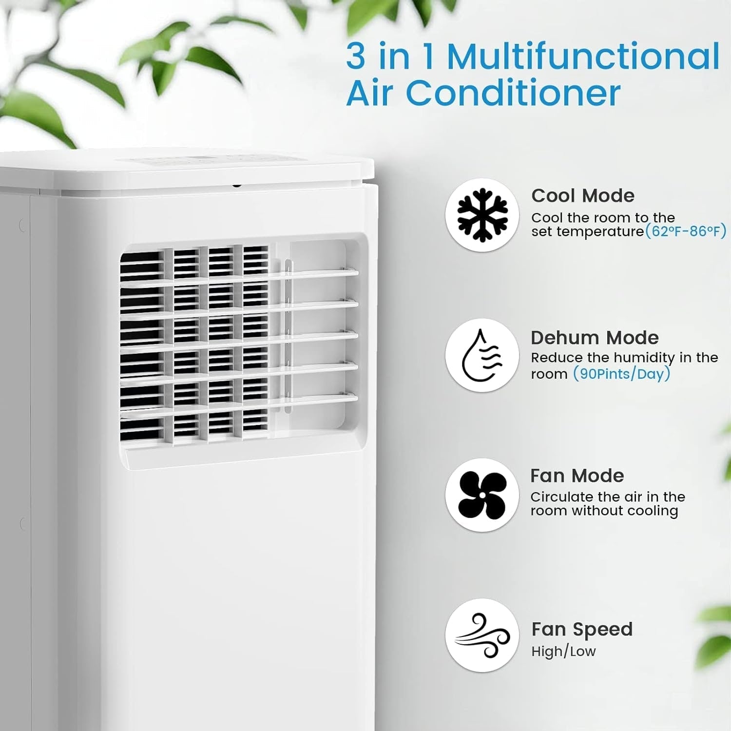 Bossin 8000 BTU (Ashrae), 5000 BTU (SACC) 3-in-1 tragbare Klimaanlagen mit Fernbedienung, leiser tragbarer Klimakühler für Räume – 880 V
