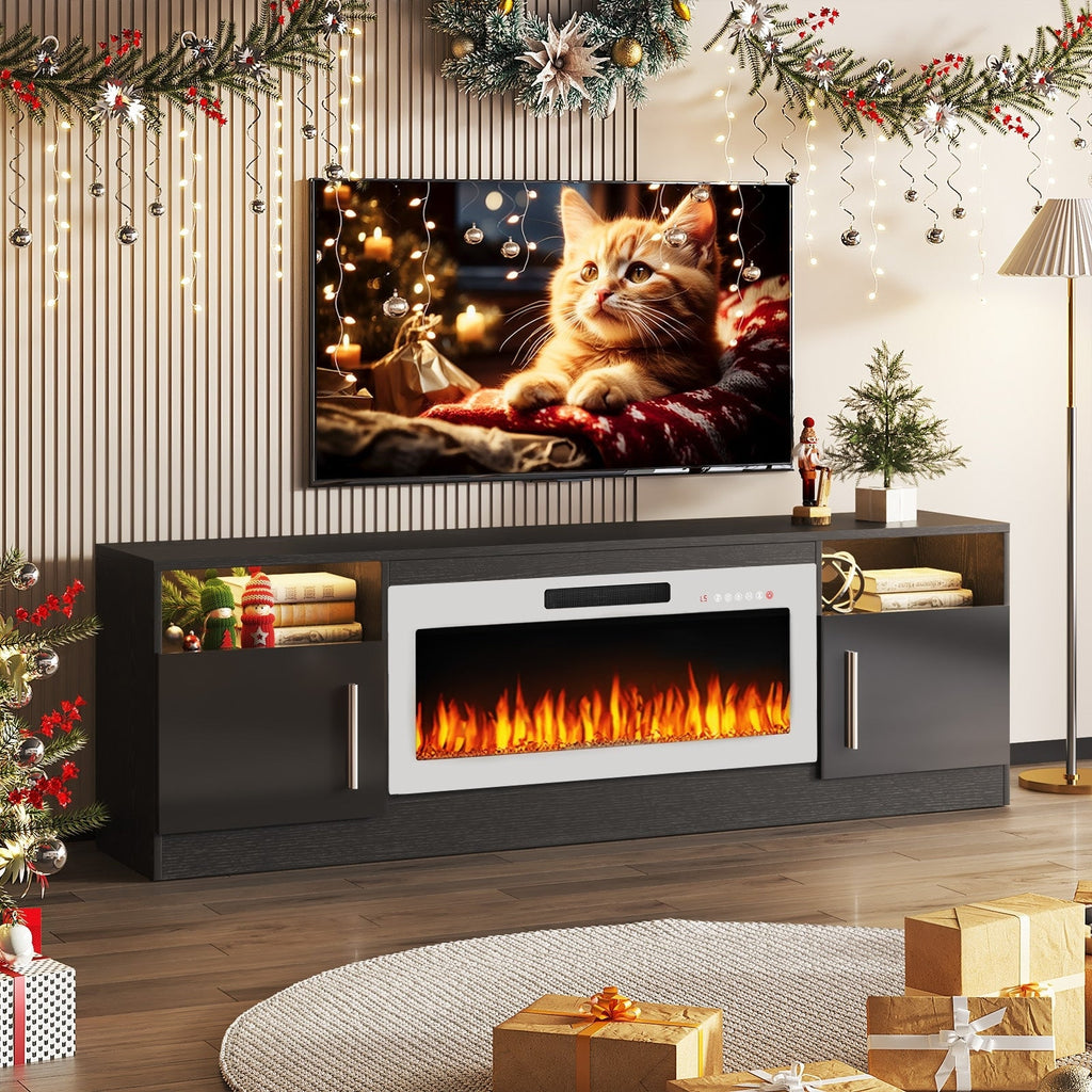 Bossin 70 TV-Ständer mit integriertem Kamin (36 Zoll), geeignet für Fernseher bis zu 80 Zoll, 16-farbige LED-Beleuchtung/Entertainment-Center