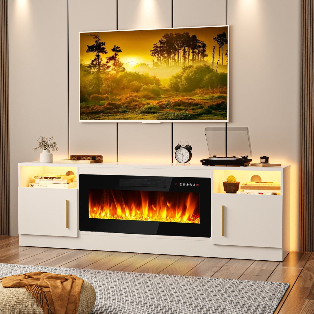 Bossin 70 TV-Ständer mit integriertem Kamin (36 Zoll), geeignet für Fernseher bis zu 80 Zoll, 16-farbige LED-Beleuchtung/Entertainment-Center