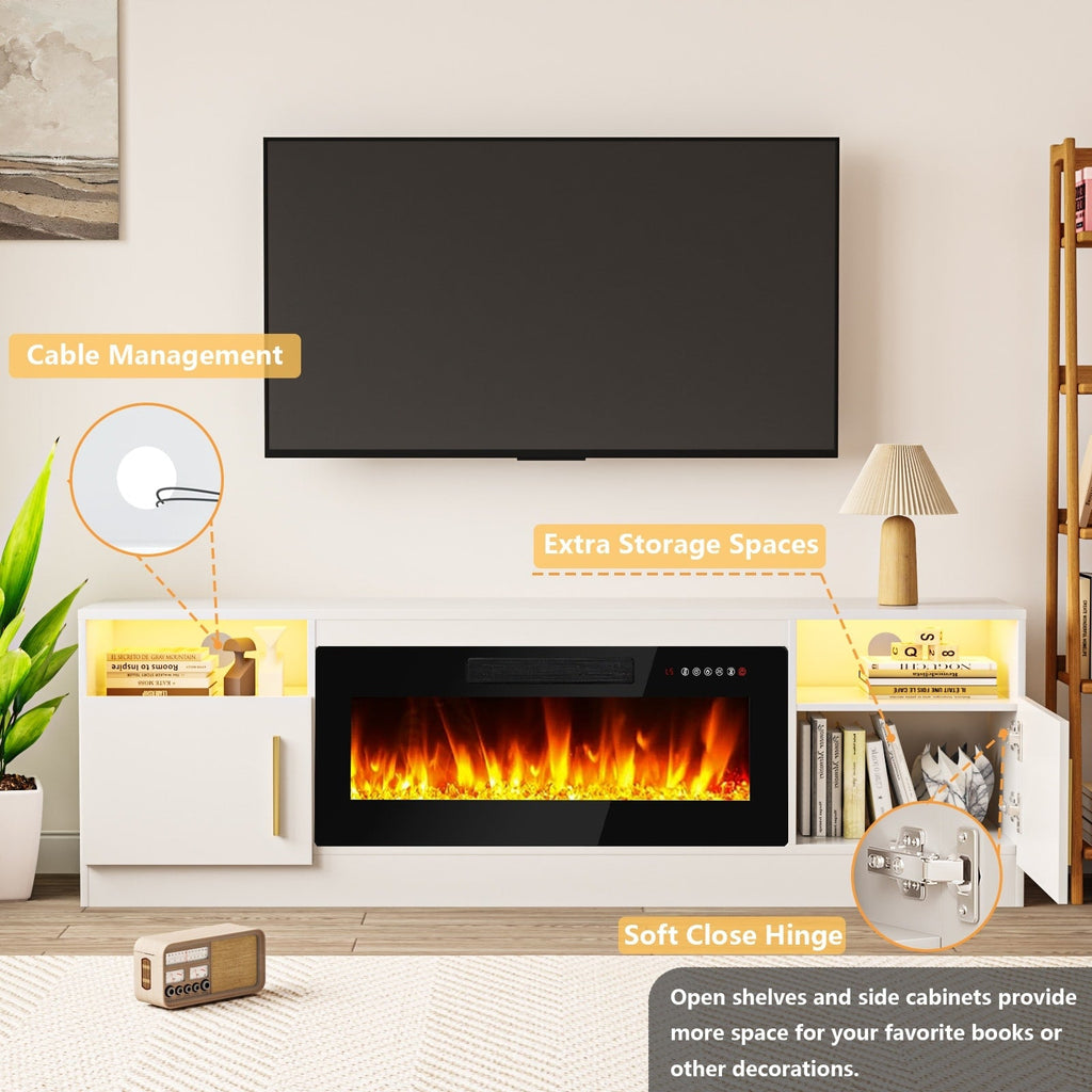 Bossin 70 TV-Ständer mit integriertem Kamin (36 Zoll), geeignet für Fernseher bis zu 80 Zoll, 16-farbige LED-Beleuchtung/Entertainment-Center