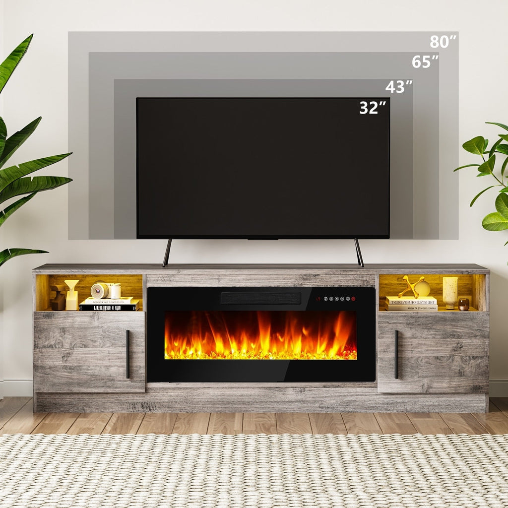 Bossin 70 TV-Ständer mit integriertem Kamin (36 Zoll), geeignet für Fernseher bis zu 80 Zoll, 16-farbige LED-Beleuchtung/Entertainment-Center