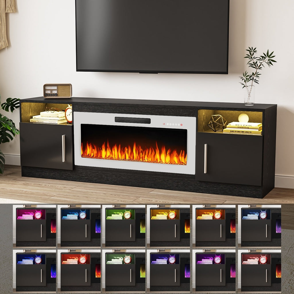 Bossin 70 TV-Ständer mit integriertem Kamin (36 Zoll), geeignet für Fernseher bis zu 80 Zoll, 16-farbige LED-Beleuchtung/Entertainment-Center
