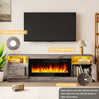 Bossin 70 TV-Ständer mit integriertem Kamin (36 Zoll), geeignet für Fernseher bis zu 80 Zoll, 16-farbige LED-Beleuchtung/Entertainment-Center