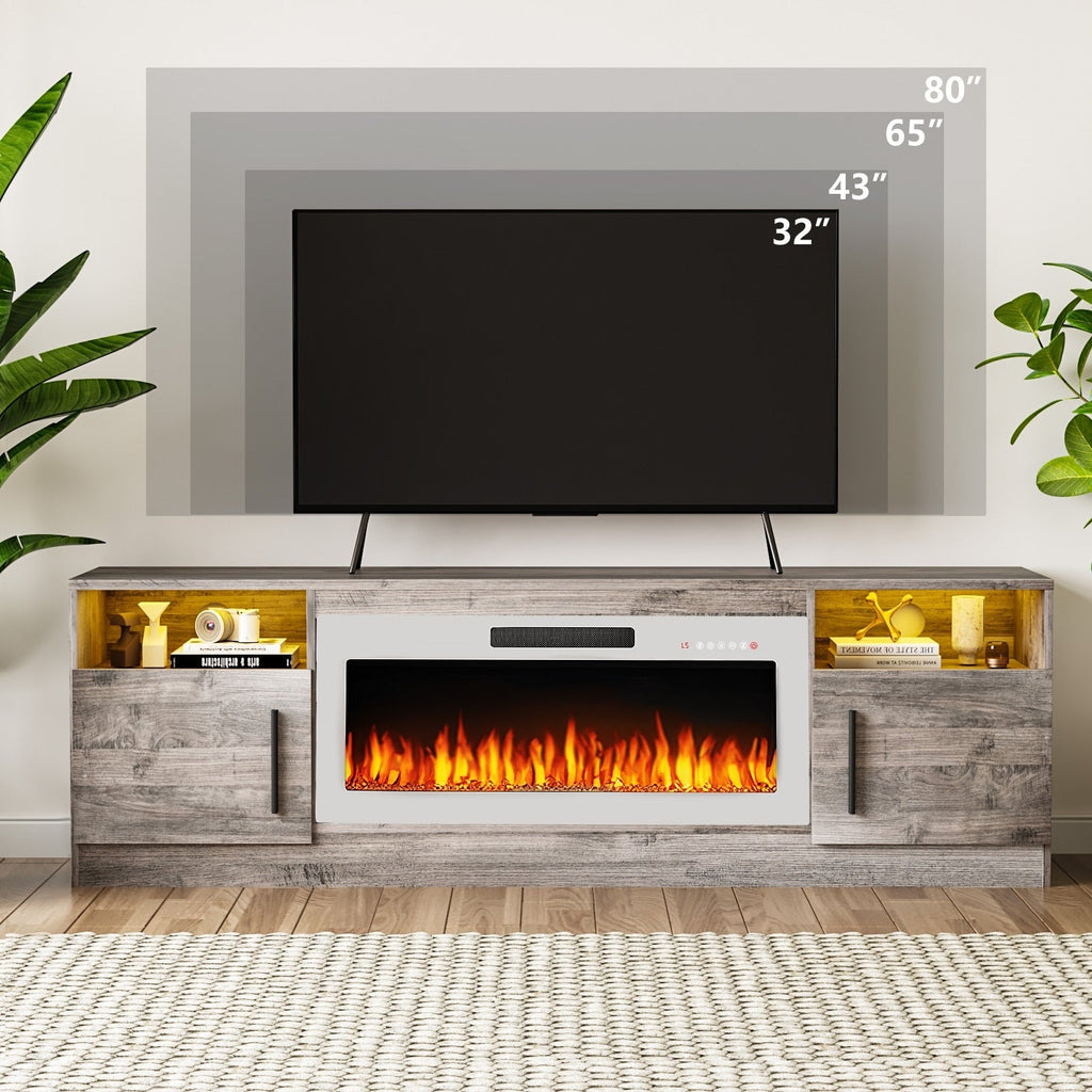 Bossin 70 TV-Ständer mit integriertem Kamin (36 Zoll), geeignet für Fernseher bis zu 80 Zoll, 16-farbige LED-Beleuchtung/Entertainment-Center
