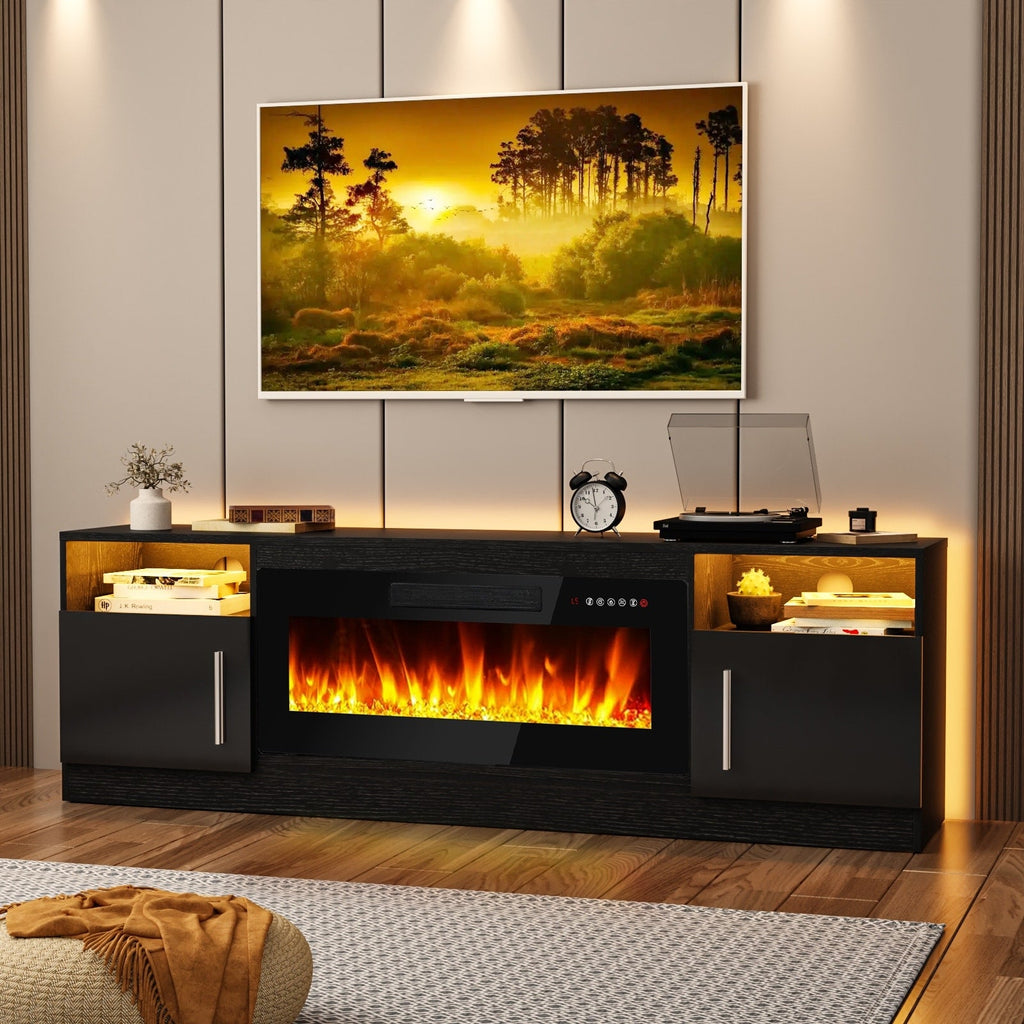 Bossin 70 TV-Ständer mit integriertem Kamin (36 Zoll), geeignet für Fernseher bis zu 80 Zoll, 16-farbige LED-Beleuchtung/Entertainment-Center