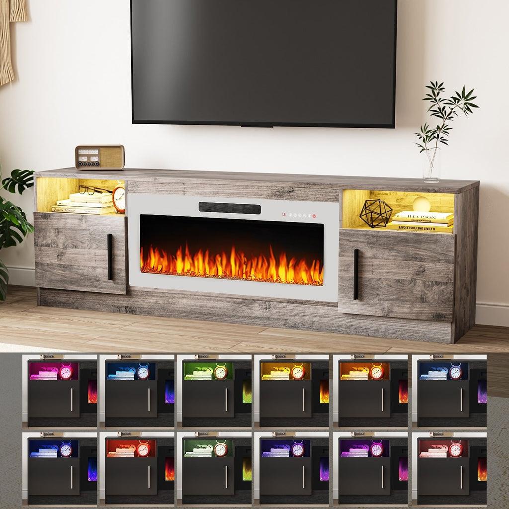 Bossin 70 TV-Ständer mit integriertem Kamin (36 Zoll), geeignet für Fernseher bis zu 80 Zoll, 16-farbige LED-Beleuchtung/Entertainment-Center