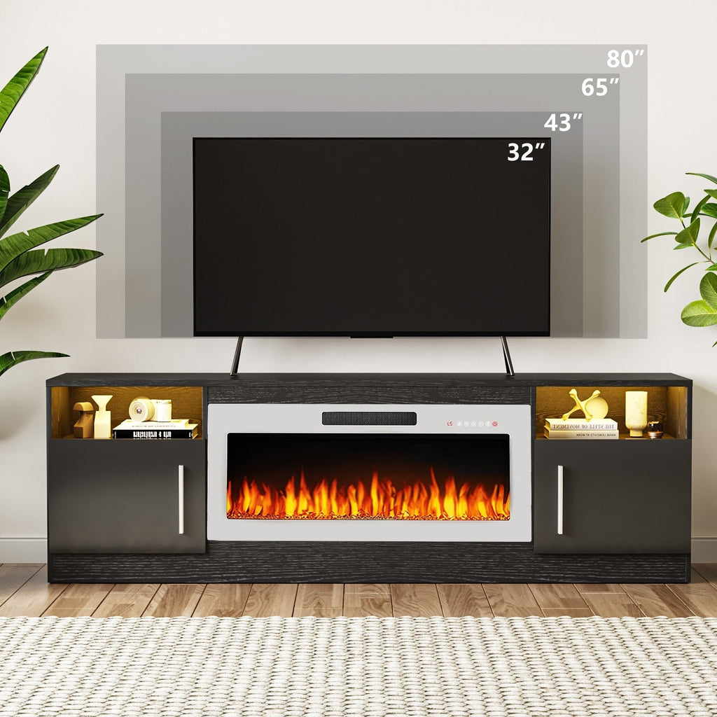 Bossin 70 TV-Ständer mit integriertem Kamin (36 Zoll), geeignet für Fernseher bis zu 80 Zoll, 16-farbige LED-Beleuchtung/Entertainment-Center