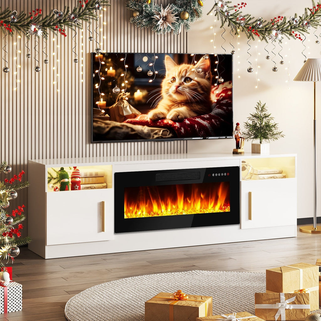 Bossin 70 TV-Ständer mit integriertem Kamin (36 Zoll), geeignet für Fernseher bis zu 80 Zoll, 16-farbige LED-Beleuchtung/Entertainment-Center