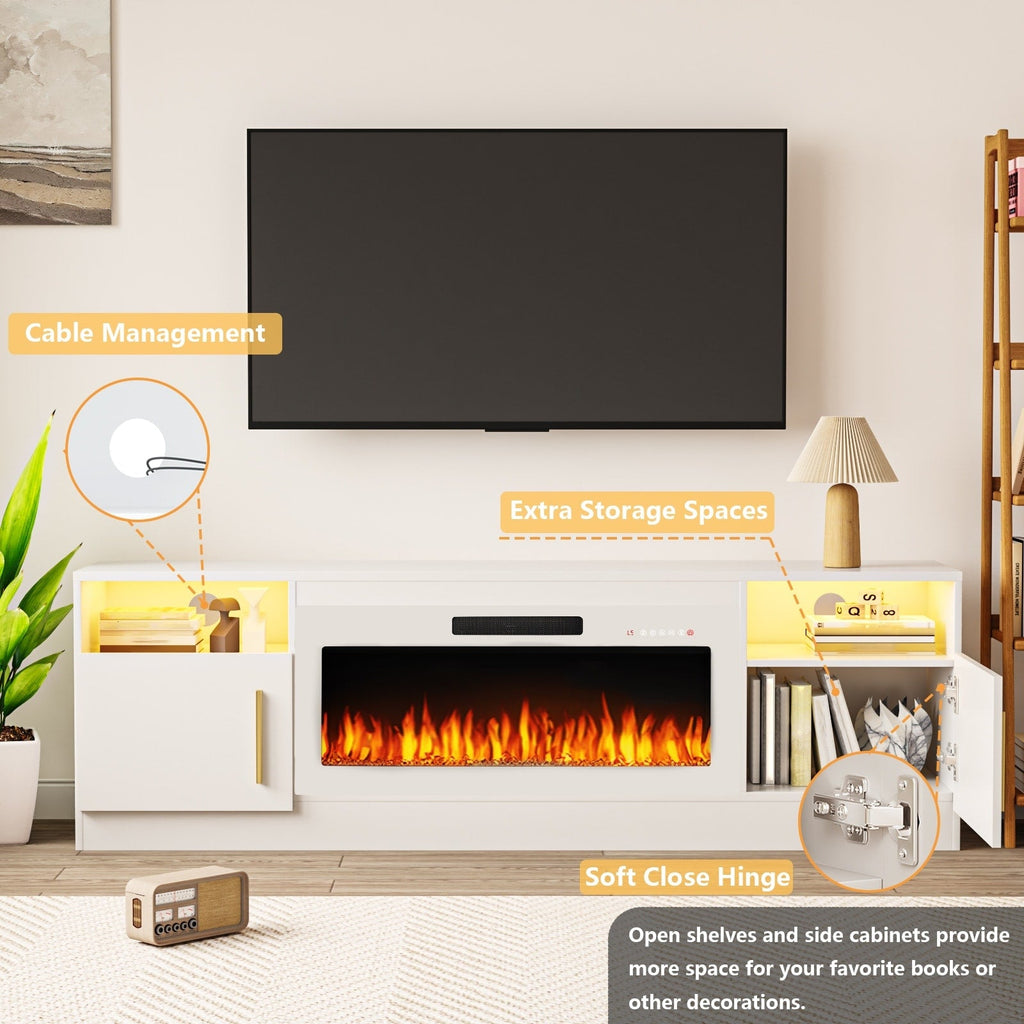 Bossin 70 TV-Ständer mit integriertem Kamin (36 Zoll), geeignet für Fernseher bis zu 80 Zoll, 16-farbige LED-Beleuchtung/Entertainment-Center