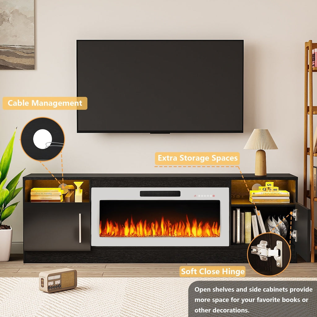 Bossin 70 TV-Ständer mit integriertem Kamin (36 Zoll), geeignet für Fernseher bis zu 80 Zoll, 16-farbige LED-Beleuchtung/Entertainment-Center