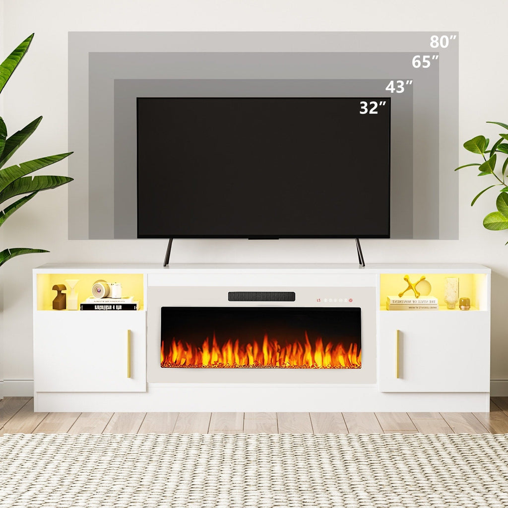 Bossin 70 TV-Ständer mit integriertem Kamin (36 Zoll), geeignet für Fernseher bis zu 80 Zoll, 16-farbige LED-Beleuchtung/Entertainment-Center