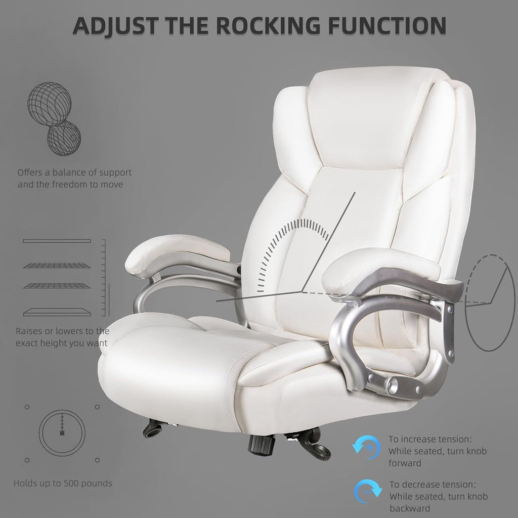 Bossin Bürostuhl für große und schwere Personen, 500 lbs (ca. 227 kg) Belastbarkeit, verstellbare Lendenwirbelstütze, ergonomischer Stuhl mit hoher Rückenlehne und PU-Lederbezug, Computer