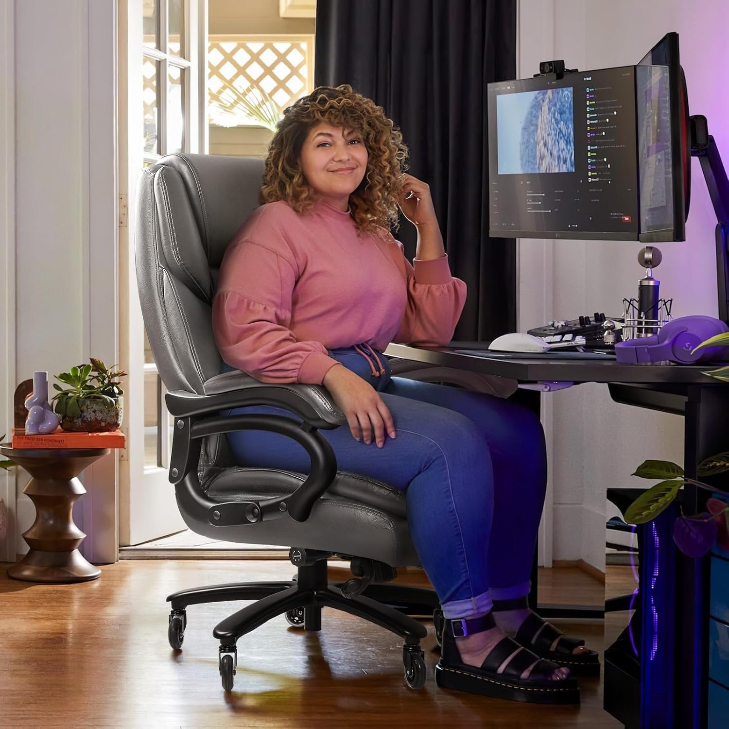 Bossin Bürostuhl für große und schwere Personen, 500 lbs (ca. 227 kg) Belastbarkeit, verstellbare Lendenwirbelstütze, ergonomischer Stuhl mit hoher Rückenlehne und PU-Lederbezug, Computer