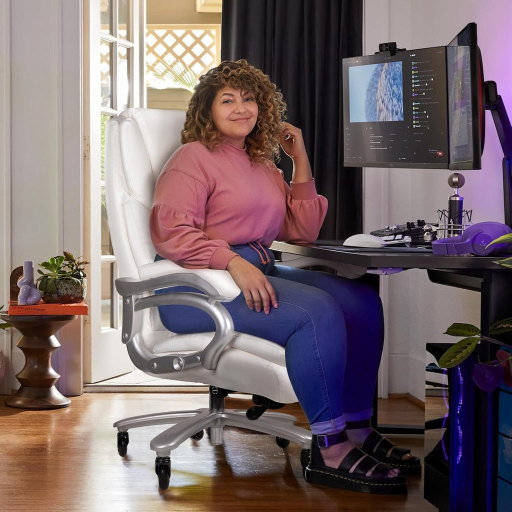 Bossin Bürostuhl für große und schwere Personen, 500 lbs (ca. 227 kg) Belastbarkeit, verstellbare Lendenwirbelstütze, ergonomischer Stuhl mit hoher Rückenlehne und PU-Lederbezug, Computer