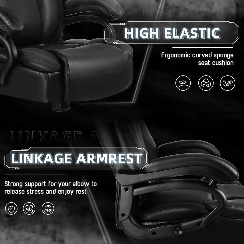 Bossin Bürostuhl für große und schwere Personen, 500 lbs (ca. 227 kg) Belastbarkeit, verstellbare Lendenwirbelstütze, ergonomischer Stuhl mit hoher Rückenlehne und PU-Lederbezug, Computer