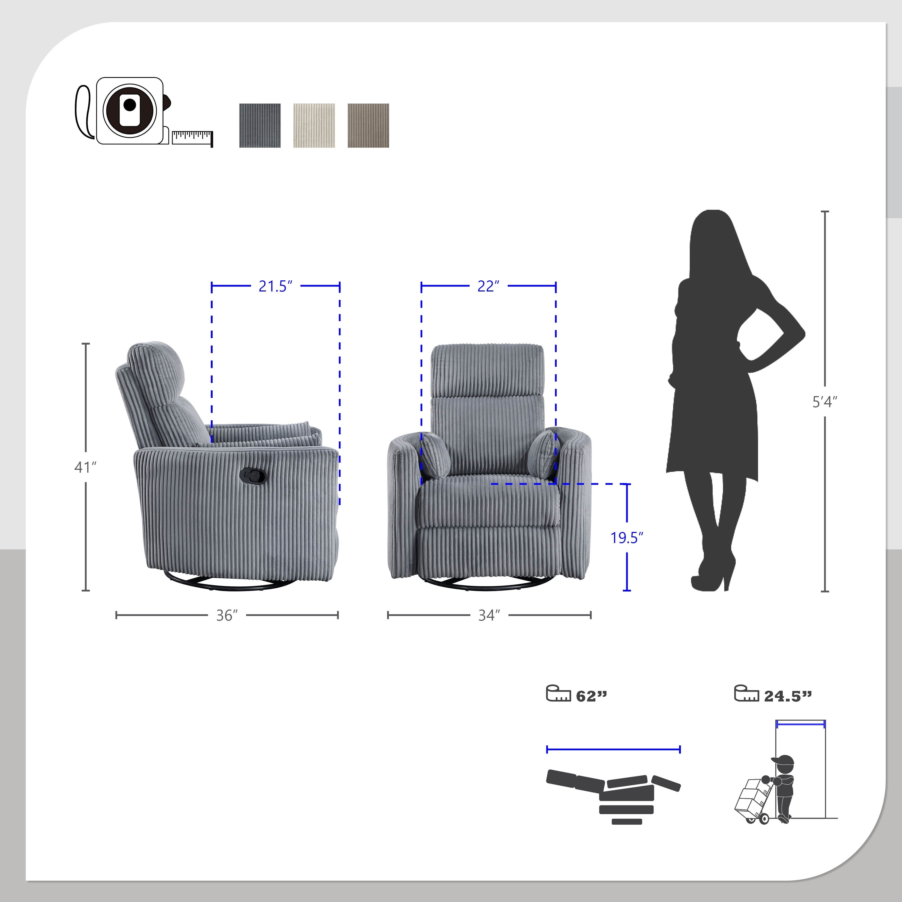 Braidy Corduroy Drehsessel mit manueller Verstellmöglichkeit
