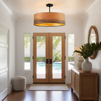 Breaux 4-flammiger Trommel-Kronleuchter aus Holzfurnier mit schwarzem Baldachin – 56 cm breit