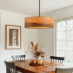 Breaux 4-flammiger Trommel-Kronleuchter aus Holzfurnier mit schwarzem Baldachin – 56 cm breit