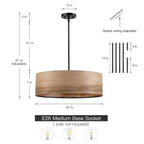 Breaux 4-flammiger Trommel-Kronleuchter aus Holzfurnier mit schwarzem Baldachin – 56 cm breit