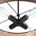 Breaux 4-flammiger Trommel-Kronleuchter aus Holzfurnier mit schwarzem Baldachin – 56 cm breit